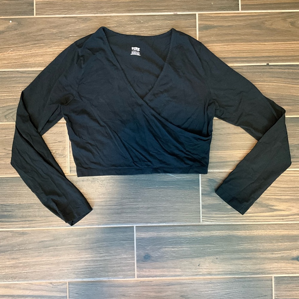 PINK Victoria's Secret Black Wrap Crop Top